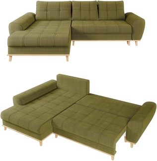 Ecksofa Scandi-Stil Schlafcouch Stauraum Ottomane LI Bouclé Chenille in Grün