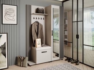 Beautysofa Garderobenschrank Garderoben-Set mit Aufhängern und Spiegel LIVIA (Geräumiger Schuhschrank) mit praktischer Kleiderstange