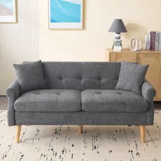 Kompakt Sofa mit 15 cm Sitzkissen & Massivholzfüßen, Chenille, 162x74x77 cm, Grau