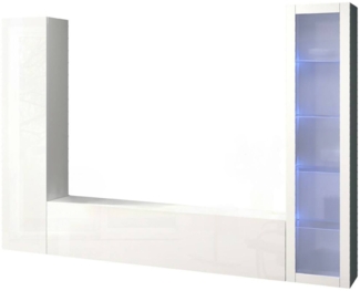 Dmora Ausgestattete Wand Felicina, 3-türiges TV-Ständer-Wohnzimmerset, Mehrzweck-Wohnzimmermöbel mit Vitrine und LED-Licht, 100 % Made in Italy, 260 x 30 x 180 cm, glänzendes Weiß,