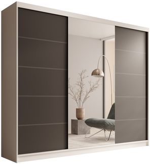 MOEBLO Schiebetürenschrank Tivora 250 (Moderner, platzsparender Kleiderschrank mit Spiegel für Schlafzimmer und Ankleidezimmer, 3 Schiebetüren, 11 Einlegeböden, stabile Kleiderstange, Wohnzimmerschrank mit Spiegel, Schwebetürenschrank Schrank Garderobe...