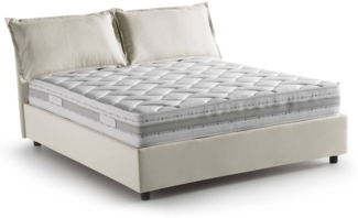 Dmora Doppelbett Arden, Bettkasten aus Stoff, Öffnung vorne, inklusive Matratze 140x190 cm, 100 % Made in Italy, Beige