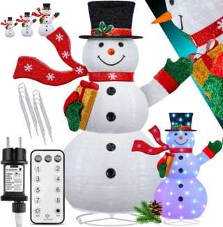 KESSER® LED Schneemann mit Fernbedienung - Mit 8 Modi Bunter Farbspiel- Timer 24H Weihnachtsfigur Beleuchtet Weihnachtsdekoration für Indoor & Outdoor Wetterfest IP44 Weihnachtsbeleuchtung 120cm, Schneemann