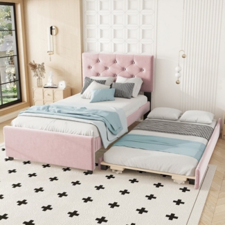 Flieks Polsterbett, Kinderbett 90x200cm mit Ausziehbett 90x190cm und Lattenrost