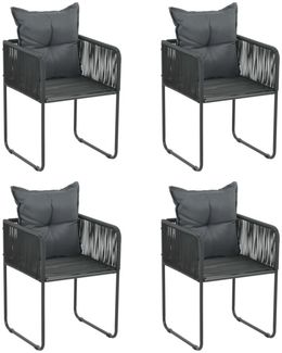 vidaXL Gartenstühle 4 Stk. mit Kissen Poly Rattan Schwarz 313107
