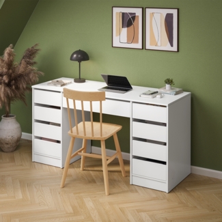 Bellamio 'Nore' Schreibtisch mit 9 Schubladen, weiß, 75x53x145 cm, Computertisch mit extra viel Stauraum