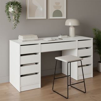 Bellamio 'Nore' Schreibtisch mit 9 Schubladen, weiß, 75x53x145 cm, Computertisch mit extra viel Stauraum