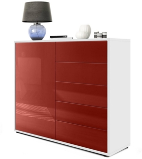 Vladon Sideboard Ben V2, Kommode mit 1 Tür und 5 Schubladen, Weiß matt/Bordeaux Hochglanz (79 x 74 x 36 cm)