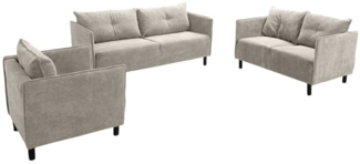 Sofaset Designersofa DECLAN 3-2-1 in Stoff Lincoln Beige