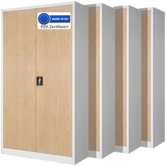 MegaDeal 4x Aktenschrank abschließbar KADO - 5 Ebenen verstellbar, Flügeltüren | Metallschrank Werkstatt Mehrzweckschrank Büroschrank aus Stahl Werkzeugschrank, 185x90x40cm Weiß-Sonoma Eiche