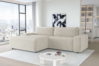 99rooms Tivoli Ecksofa Cordstoff POSO Greige Links mit Kissen
