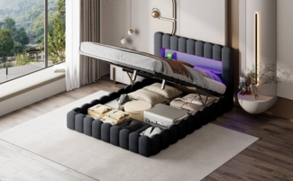 Furnishings Home Polsterbett Doppelbett mit Stauraum + LED-Licht + USB-Anschluss (Set, Bett), Hausbett, mit Bettkasten, mit LED-Licht, mit USB-Anschluss