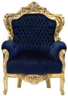 Casa Padrino Barock Sessel King Royalblau / Gold - Barock Möbel Einrichtung Barockmöbel Barocksessel