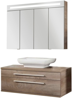 Fackelmann STANFORD Badmöbel Set 3-teilig,110 cm breit, Braun, Keramikbecken + Spiegelschrank