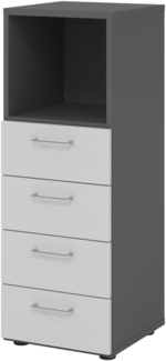 bümö smart Schubladenschrank, Büroschrank in Graphit/Grau mit 4 Schüben & 1 Regalfach - Bürocontainer aus Holz, Container mit Metallgriffen & Soft-Stop Schubladen, 934S4-G-5-BS