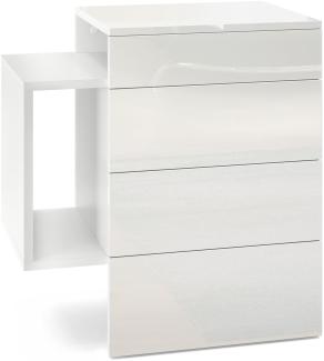 Vladon Nachttisch Queens, Nachttischschrank mit 2 Schubladen und 1 seitlichem Fach zur Wandmontage, Weiß matt/Weiß Hochglanz (60 x 63 x 36 cm)