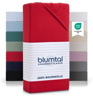 Blumtal® Basics Jersey Spannbettlaken 140x200 cm -Oeko-TEX Zertifiziert, 100% Baumwolle Bettlaken, bis 7cm Topperhöhe, Rot