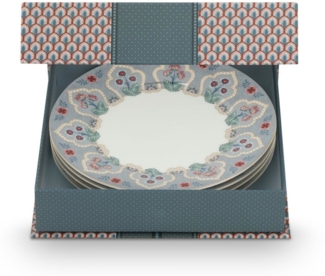 PiP Studio Frühstücksteller STUDIO Flower Festival Frühstücksteller Deco light blue 21cm Set4, Set/4 Plates Flower Festival Deco Light Blue 21cm