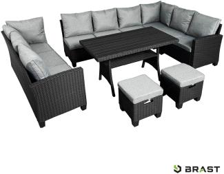 BRAST Gartenmöbel Set Family Schwarz/Grau bis zu 11 Personen inkl. extra Dicke Kissen Outdoor Loungemöbel Sitzgruppe Essgruppe Garnitur