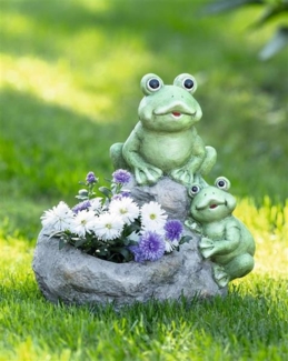 Pflanzschale "Frösche" aus Polyresin, wetterfest, Pflanztopf, Blumentopf, Gartendeko für Draußen