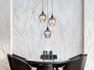 Ausgefallene LED Pendelleuchte mit drei Rauchglas Lampenschirmen, Ø 45cm