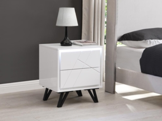Vente-unique - 2er-Set Nachttische mit 2 Schubladen & LED-Beleuchtung - MDF - Weiß lackiert - SALIANO