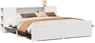 vidaXL Massivholzbett mit Regal ohne Matratze Weiß 200x200 cm Kiefer 3322446