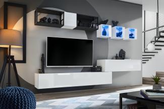 Hängende Wohnwand Switch M3 in Weiß und Schwarz 280 x 170 cm 11-teilig