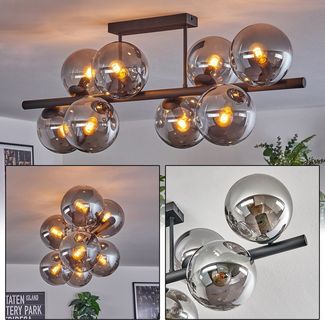 hofstein Deckenleuchte Deckenlampe aus Metall/Glas in Schwarz/Rauchfarben, ohne Leuchtmittel, Leuchte im Retro/Vintage-Design, Glasschirme (15 cm), 8 x E14