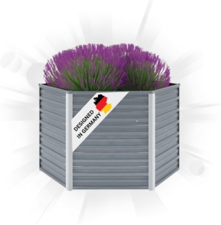 DELUKE® 6-eckiges Hochbeet für Garten NOA Grau 129x129x45cm Verzinkter Stahl Hochbeet Metall Gartenbeet Kräuterbeet Blumenbeet Beet hoch Frühbeet für Garten Gemüsebeet