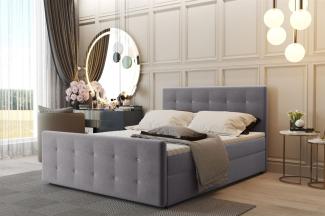 Boxspringbett Schlafzimmerbett CARLOS 200x200 cm Stoff Soro Hellgrau inkl. Bettkasten