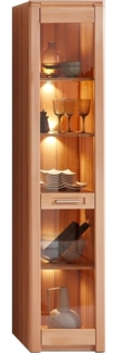 Lomadox Vitrine NEWTON-36 Front Kernbuche massiv, LED-Beleuchtung, B/H/T ca. 43/203/40 cm