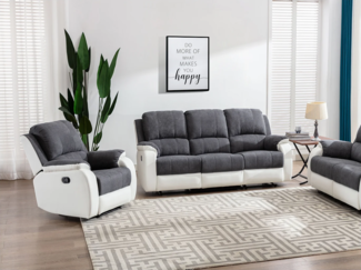 Vente-unique - Couchgarnitur 3+1 - Microfaser & Kunstleder - Grau & Weiß - BRODY