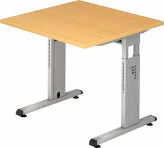 bümö höhenverstellbarer Schreibtisch O-Serie 80x80 cm in Buche, Gestell in Silber - PC Tisch klein für's Büro manuell höhenverstellbar, Computertisch verstellbar, OS-08-6-S