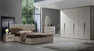 Interdesign24 Schlafzimmer-Set Sole, (6-Teilig, im ausgefallenem Design inkl. Bett mit Kopfteilpolsterung), in Cremefarben/Holzoptik