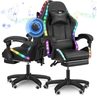 LOVONLIVE Gaming-Stuhl Gaming-Stuhl 12 RGB LED-Farben Fernbedienung, Gleitschienen-Armlehne (Gaming-Stuhl mit RGB-Lautsprecher), mit Verbindungsarmlehnen bis 150kg belastbar, Hohe Rückenlehne
