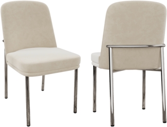 Merax Esszimmerstuhl (Set, 2 St), 2er Set Polsterstühle Küchenstuhl Samt Beige, silberne Metallbeine