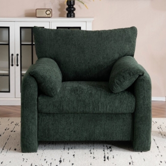 KLAM HOME Sessel Modernes Design Chenille-Stoff Relaxsessel mit dicken Kissen Armlehne, Einzelsofa,übergroßer Sessel geeignet für Wohnzimmer und Schlafzimmer