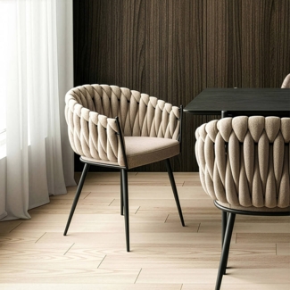 HOME DELUXE Esszimmerstuhl gewebt AYLA - 6er Set Beige