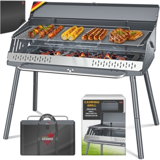 KESSER® Klappgrill tragbarer Camping Grill | Holzkohlegrill aus pulverbeschichtetem Stahl inklusive Grillrost, Grillmatte & Tragetasche | Faltbar BBQ ideal für Camping, Picknick & Angeln Anthrazit, Mit Beine