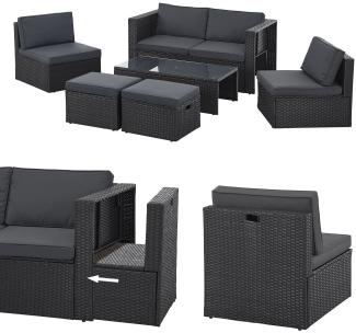 Juskys Polyrattan Gartenmöbel Set Salou - Outdoor Lounge wetterfest 6 Personen - Sitzecke mit Tisch & Kissen für Garten, Balkon, Terrasse - Schwarz