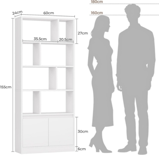 MSMASK Bücherregal Bücherschrank Hoch – 4 Ebenen + offenes Aufbewahrungsregal, 1-tlg, 155 x 60 x 24 cm