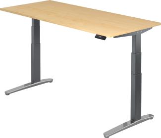 bümö® Sitz- & Stehschreibtisch Serie-XBHM elektrisch höhenverstellbar mit Memoryfunktion, Tischplatte 180 x 80 cm in Ahorn, Gestell in graphit / aluminium poliert