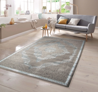 TeppichHome24 Teppich Designer Teppich Orient in Grau Silber Türkis, rechteckig