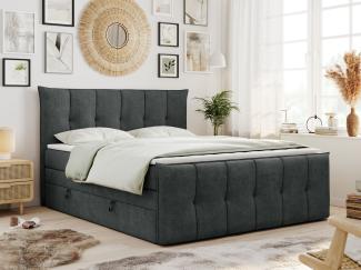 Boxspringbett KING DE LUX - 7-Zonen Matratze - PREMIUM-11-KING - 160x200cm - Dunkelgrau Stoff - H3