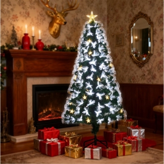 LETGOSPT Künstlicher Weihnachtsbaum Luxuriöser Künstlicher Weihnachtsbaum – Voll, Stabil & Edles Design, 150 cm Baum mit 170 Zweigen & 24 LED-Sternleuchten, Edle Akzentbeleuchtung für Kleine Räume & Sideboards