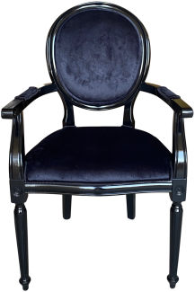 Casa Padrino Luxus Barock Esszimmer Stuhl Schwarz / Schwarz - Handgefertigter Antik Stil Stuhl mit Armlehnen und edlem Samtstoff - Esszimmer Möbel im Barockstil