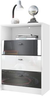 Vladon Kommode Pino V2 Fußball Bundesliga Fanartikel z. B. Sandhausen, Kinderzimmer Anrichte in Weiß matt mit 3 Schubladen in Schwarz, Weiß & Schwarz Hochglanz inkl. LED (56 x 86,5 x 36 cm)