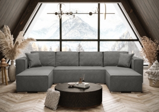 AX LIVING Ecksofa mit Schlaffunktion Dunkelgrau U-Form Vinoria 327 cm