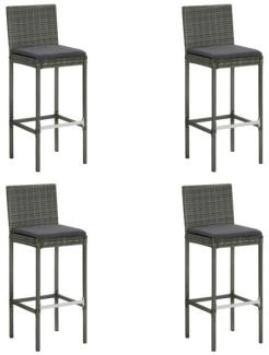 vidaXL Garten-Barhocker mit Kissen 4 Stk. Grau Poly Rattan 313438